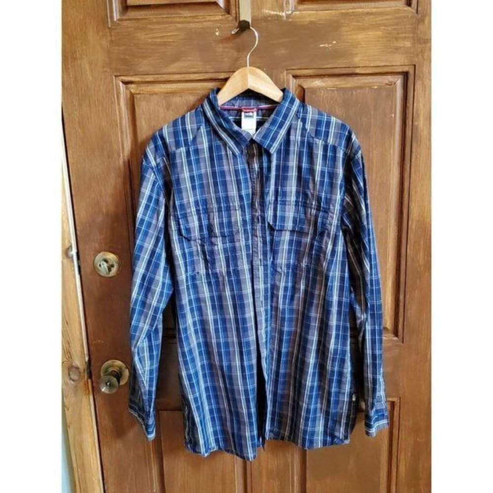 The North Face Casual Button Down‎ Long Sleeve Blue Plaid Pocketed Sz XL Shirt